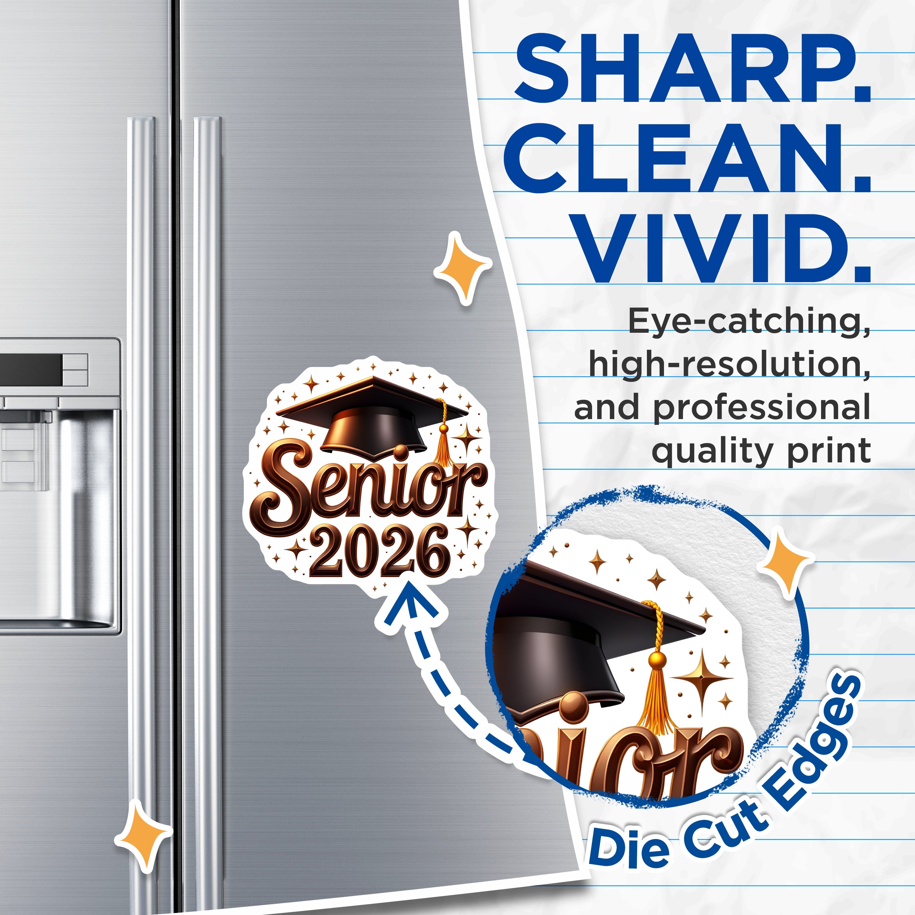 (2 Pack) Senior 2026 Magnets - Graduation Class Keepsake - High School College Student Decor - 5 Inches On Longest Side - Thick Durable Magnet - Made in USA - MAG37494