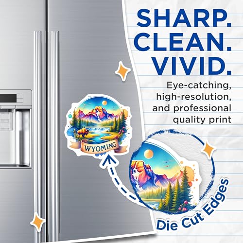 (2 Pack) Wyoming Scenic Landscape Magnets - Travel Souvenir - State Pride - Nature Art - 5" On Longest Side - for Cars, Fridges, Toolboxes - Made in USA - MAG6643