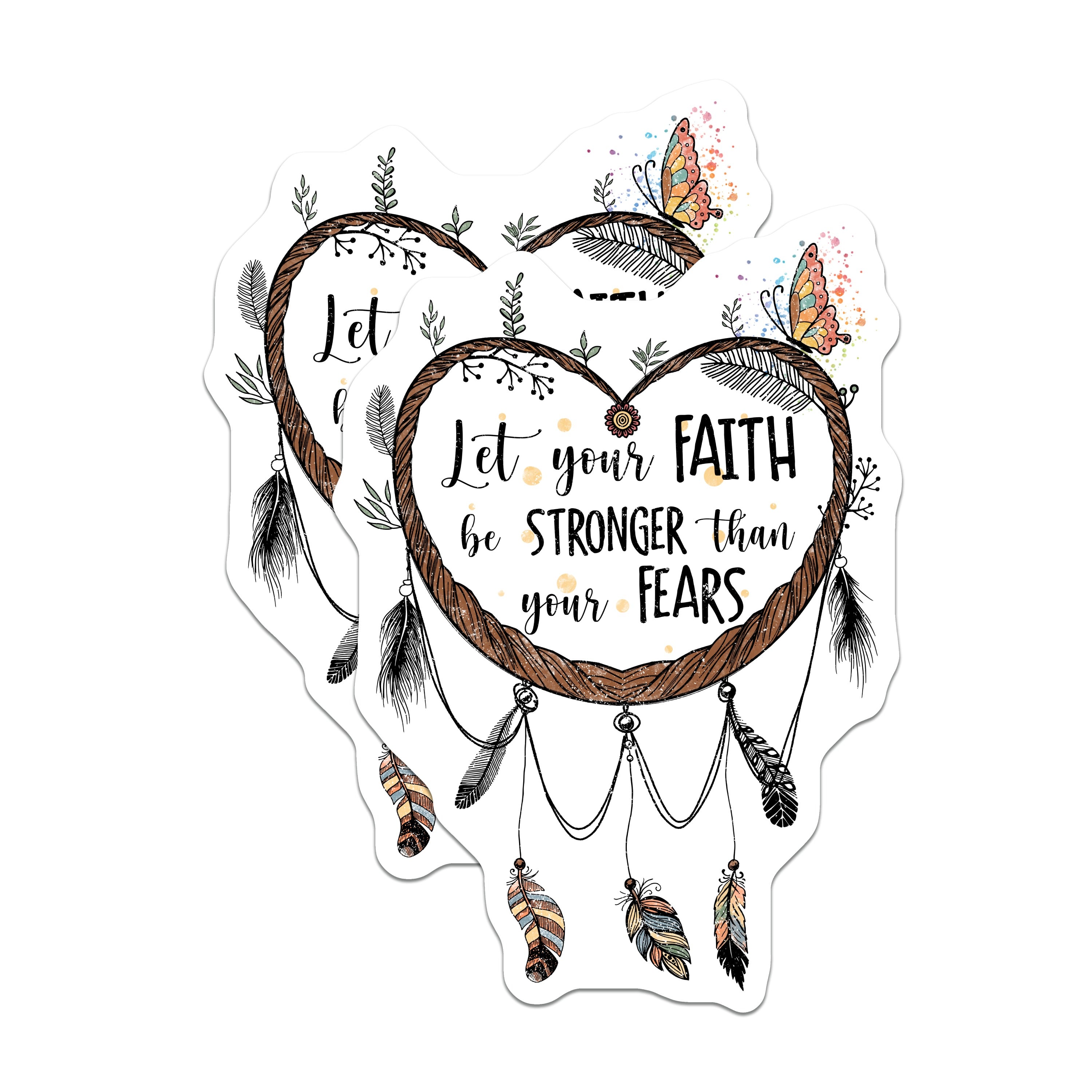 (2 Pack) Faith Stronger Than Fears Magnets - Dreamcatcher Design - Boho Inspirational Decor - 5 Inches On Longest Side - Thick Durable Magnet - Made in USA - MAG37994