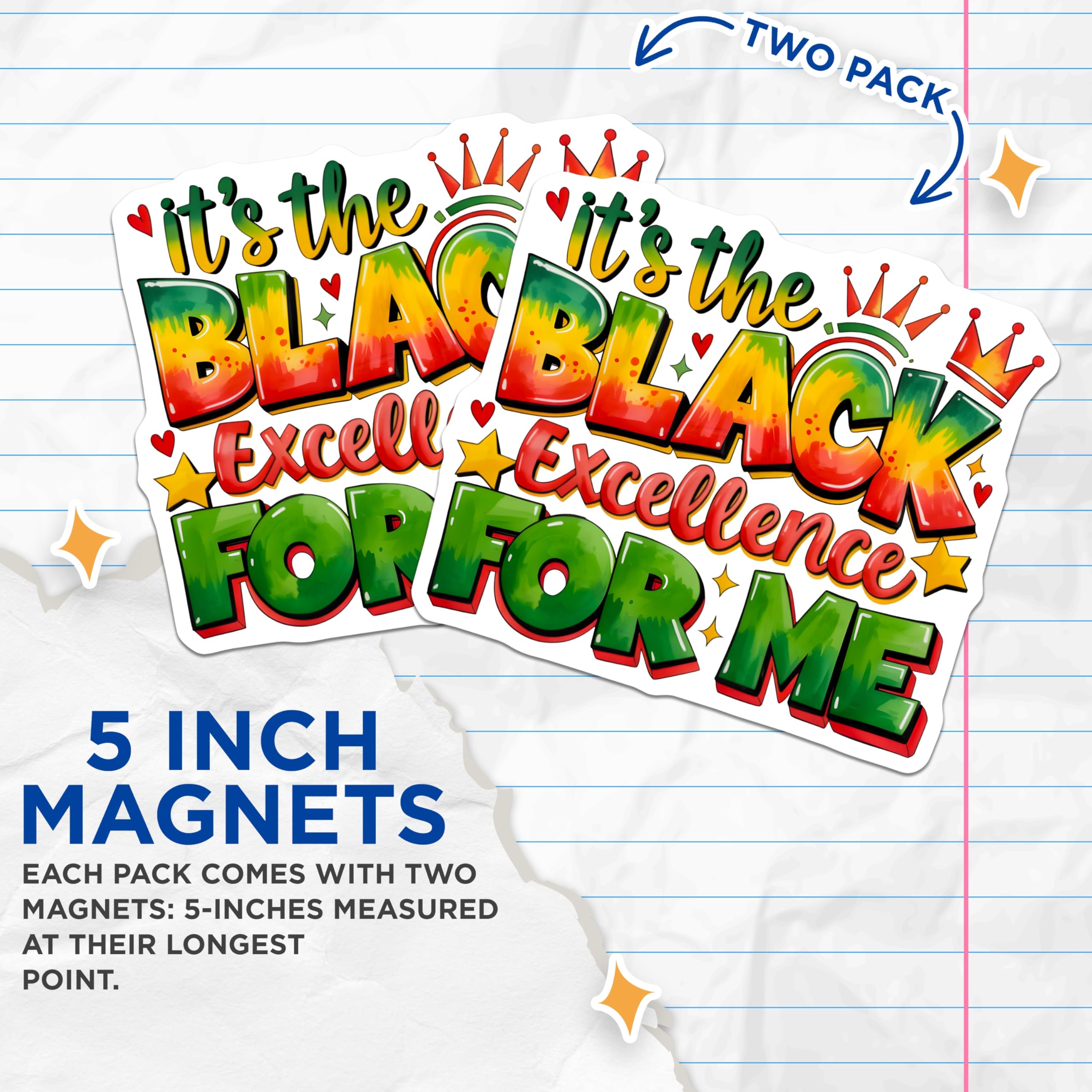 (2 Pack) Black Excellence Magnets - African American Pride - Cultural Affirmation Decor - 5 Inches On Longest Side - Thick Durable Magnet - Made in USA - MAG28041