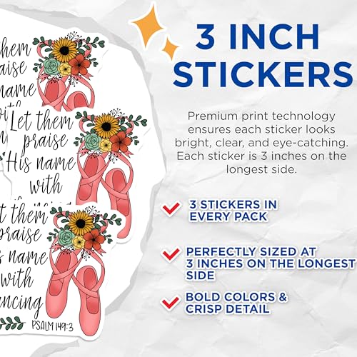 (3 Pack) Ballet Decals - Dance Laptop Sticker - Religious Praise Verse - 3 Inches On Longest Side - Easy Peel & Apply - Made in USA - 3MCS2973