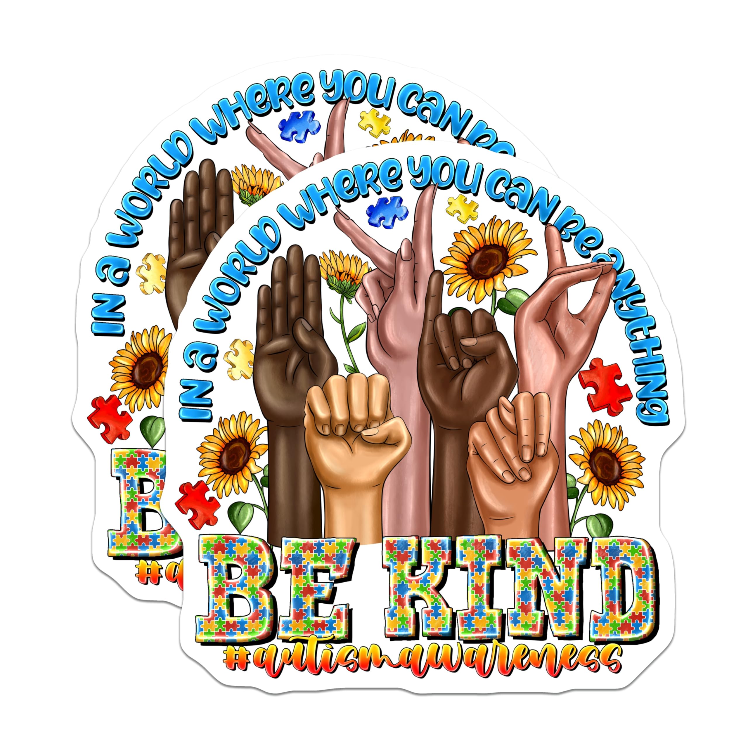 (2 Pack) Autism Awareness Magnets - Be Kind Sign Language - Inclusivity Puzzle Piece Decor - 5 Inches On Longest Side - Thick Durable Magnet - Made in USA - MAG23692