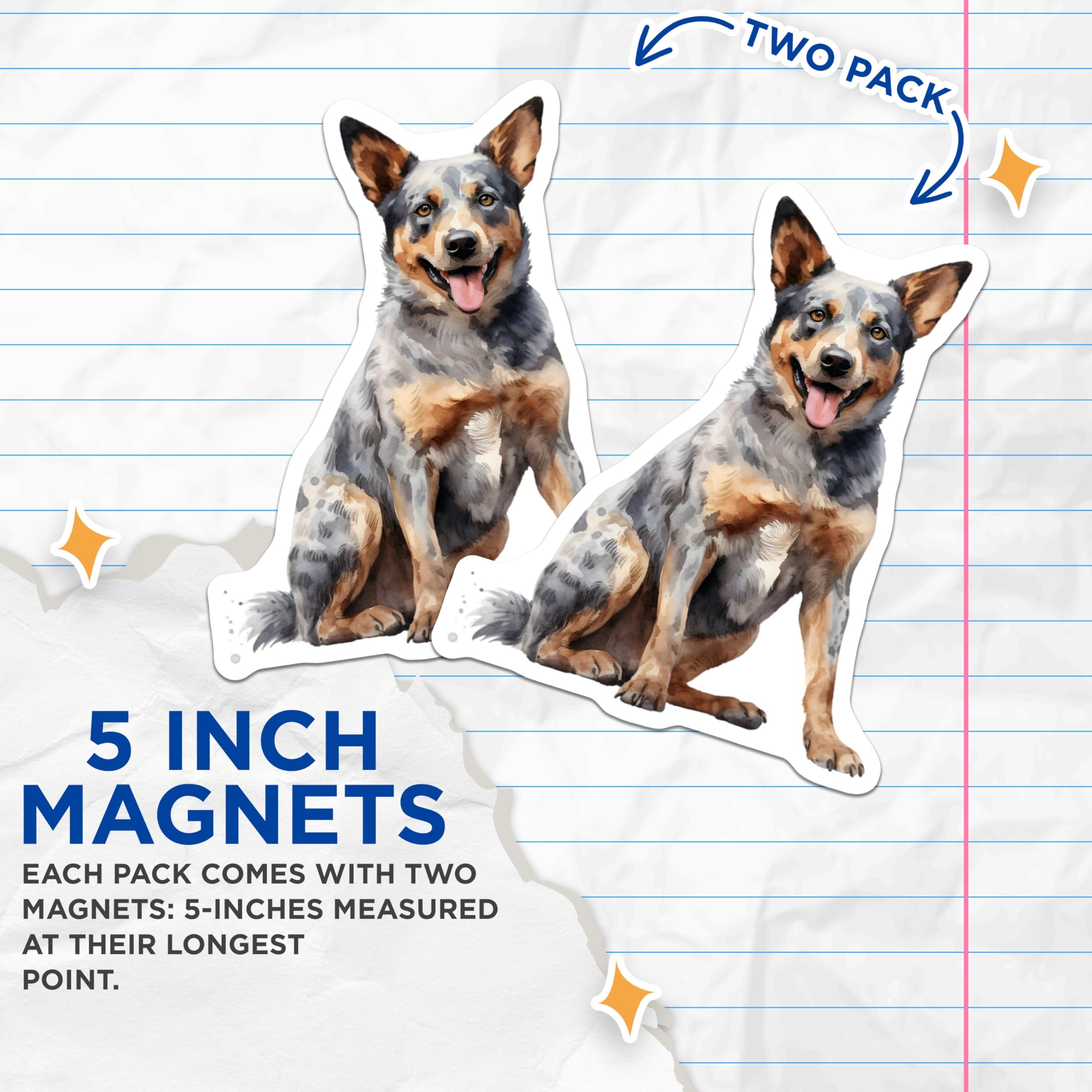 (2 Pack) Blue Heeler Dog Magnets - Australian Cattle Dog Decor - Watercolor Pet Art - Dog Lover Idea - 5 Inches On Longest Side - Thick Durable Magnet - Made in USA - MAG26418