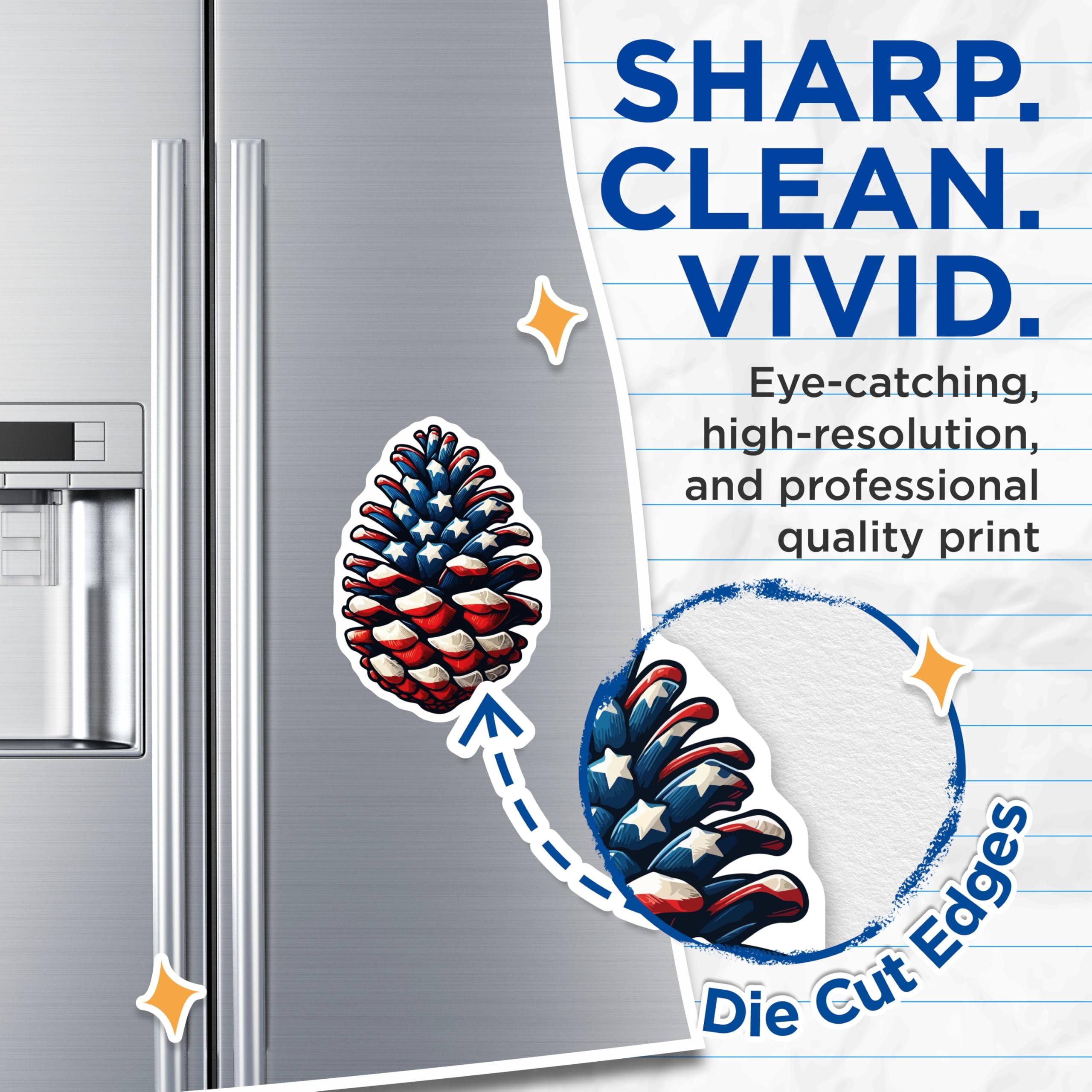 (2 Pack) Patriotic Pinecone Magnets - American Flag Decor - 4th of July Celebration - 5 Inches On Longest Side - Thick Durable Magnet - Made in USA - MAG20098