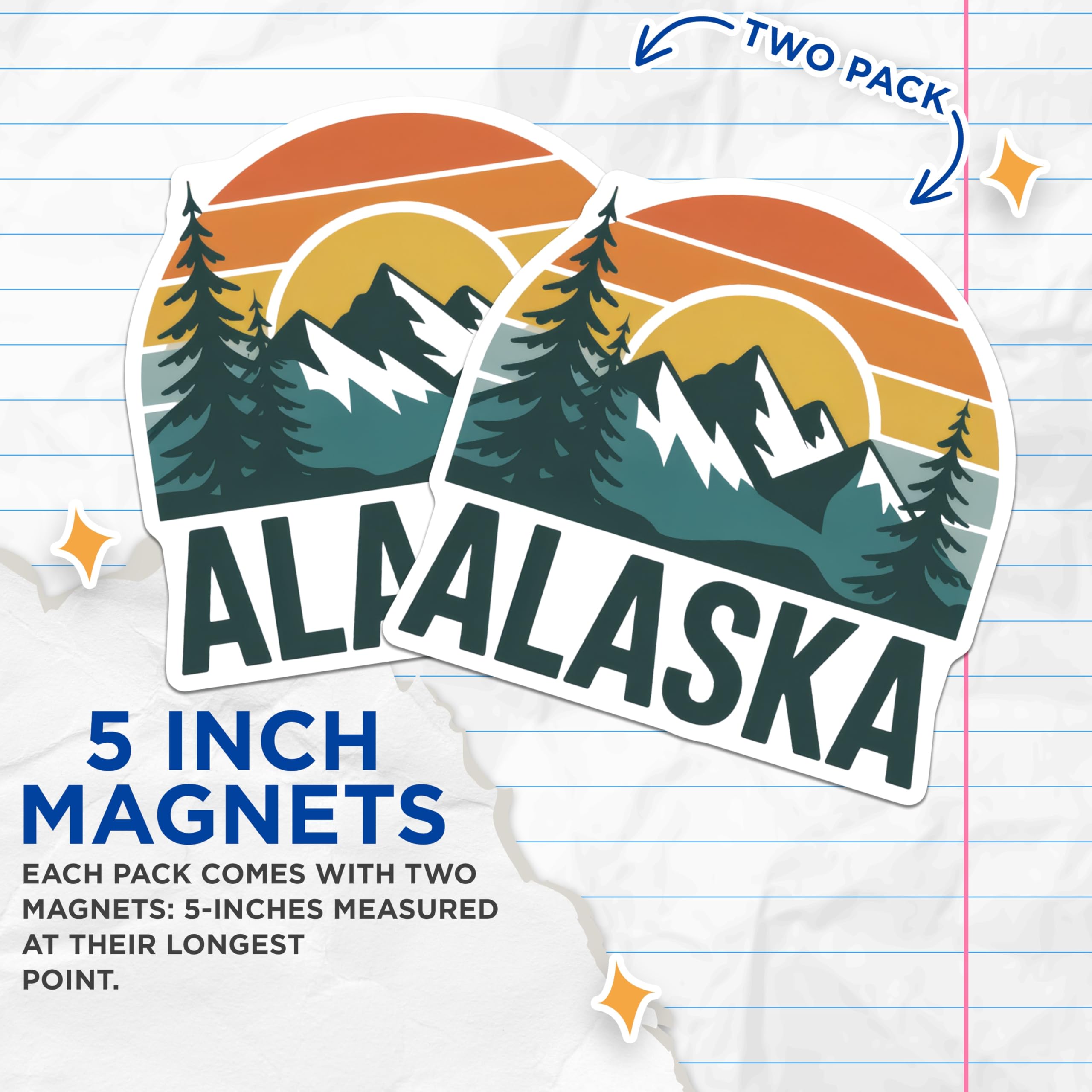 (2 Pack) Alaska Magnets - Mountain Landscape - Souvenir Travel Gift - 5" On Longest Side - Premium Magnet - for Cars, Refrigerators, Toolboxes, Lockers - Made in USA - MAG18767