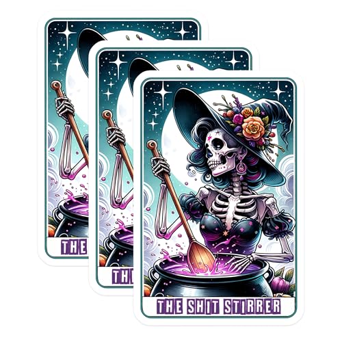 (3 Pack) Shit Stirrer Decals - Halloween Witch - Funny Saying - 3 Inches On Longest Side - Easy Peel & Apply - Made in USA - 3MCS4332
