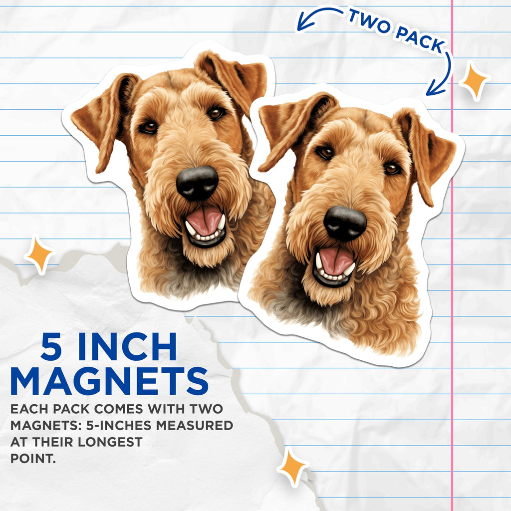 (2 Pack) Irish Terrier Dog Magnets - Cheerful Canine Art Portrait - Happy Pet Fridge Locker Decoration for Dog Lovers - 5 Inches On Longest Side - Thick Durable Magnet - Made in USA - MAG23847