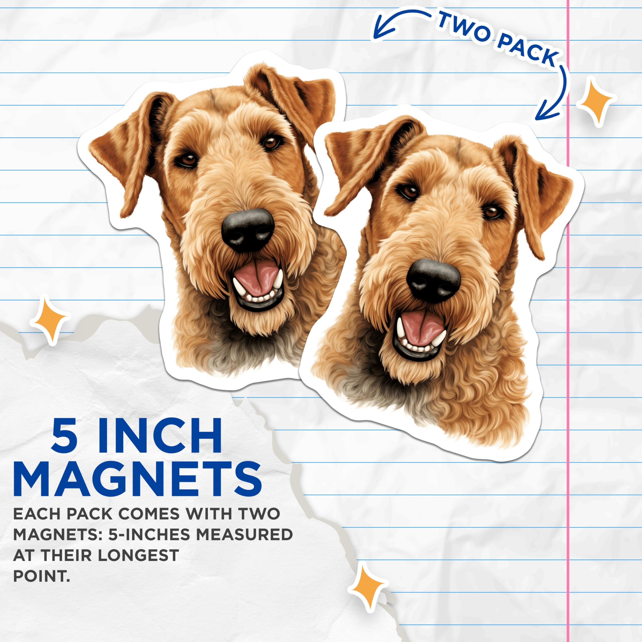(2 Pack) Irish Terrier Dog Magnets - Cheerful Canine Art Portrait - Happy Pet Fridge Locker Decoration for Dog Lovers - 5 Inches On Longest Side - Thick Durable Magnet - Made in USA - MAG23847