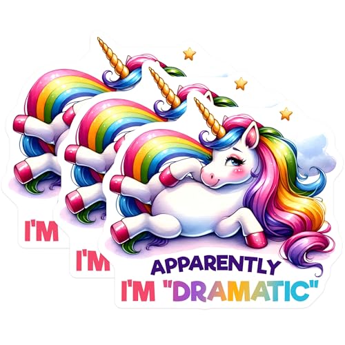 (3 Pack) Dramatic Unicorn Decals - Funny Quote Stickers - Rainbow Mane Art - 3 Inches On Longest Side - Easy Peel & Apply - Made in USA - 3MCS6734