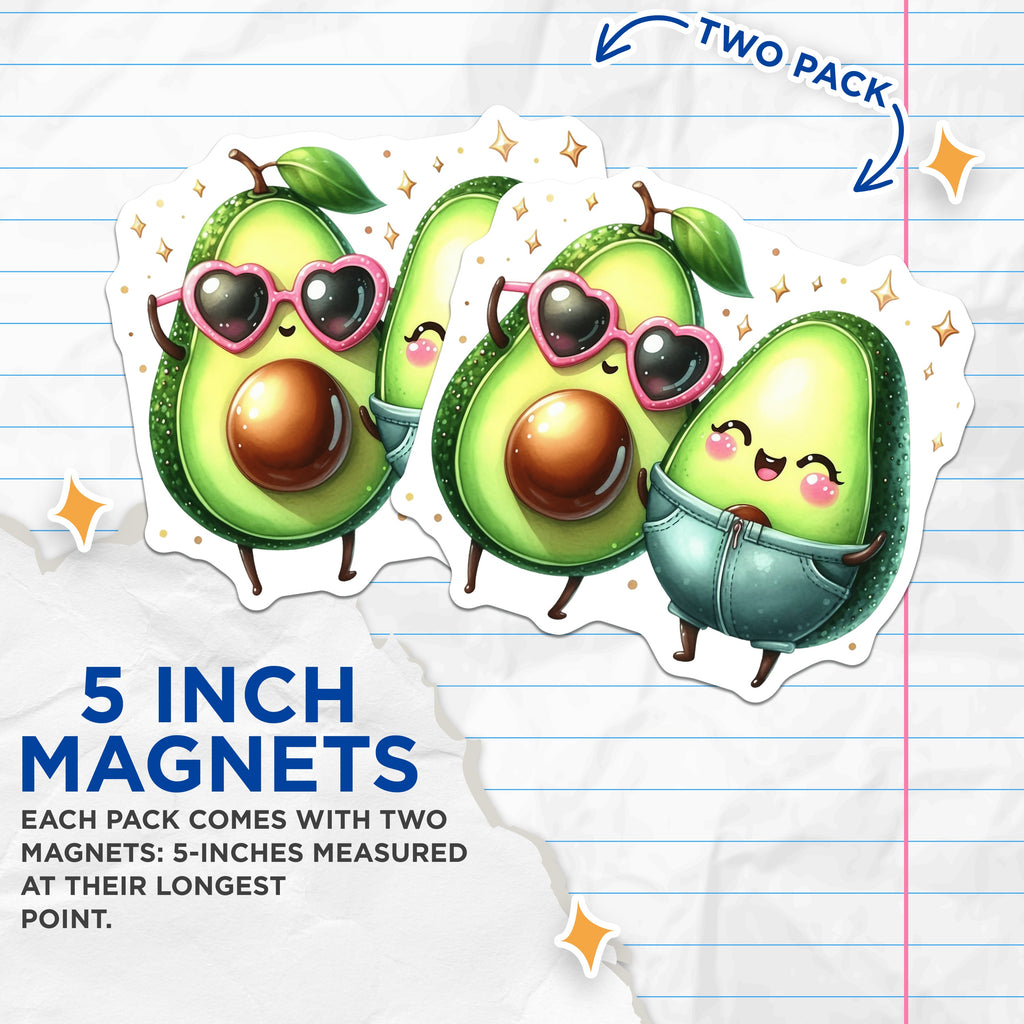 (2 Pack) Cute Avocado Magnets - Kawaii Food Decor - Fridge Accessory for Couples - 5 Inches On Longest Side - Thick Durable Magnet - Made in USA - MAG39362