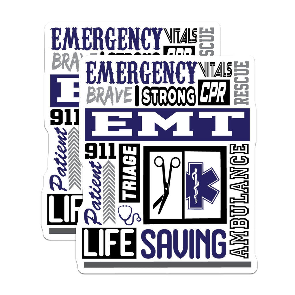 (2 Pack) EMT Life Saving Stickers - Emergency Medical Technician Decals - First Responder Hero Stickers - 5" On Longest Side - Sticks to Smooth Flat Surfaces - Made in USA - BMCS4847