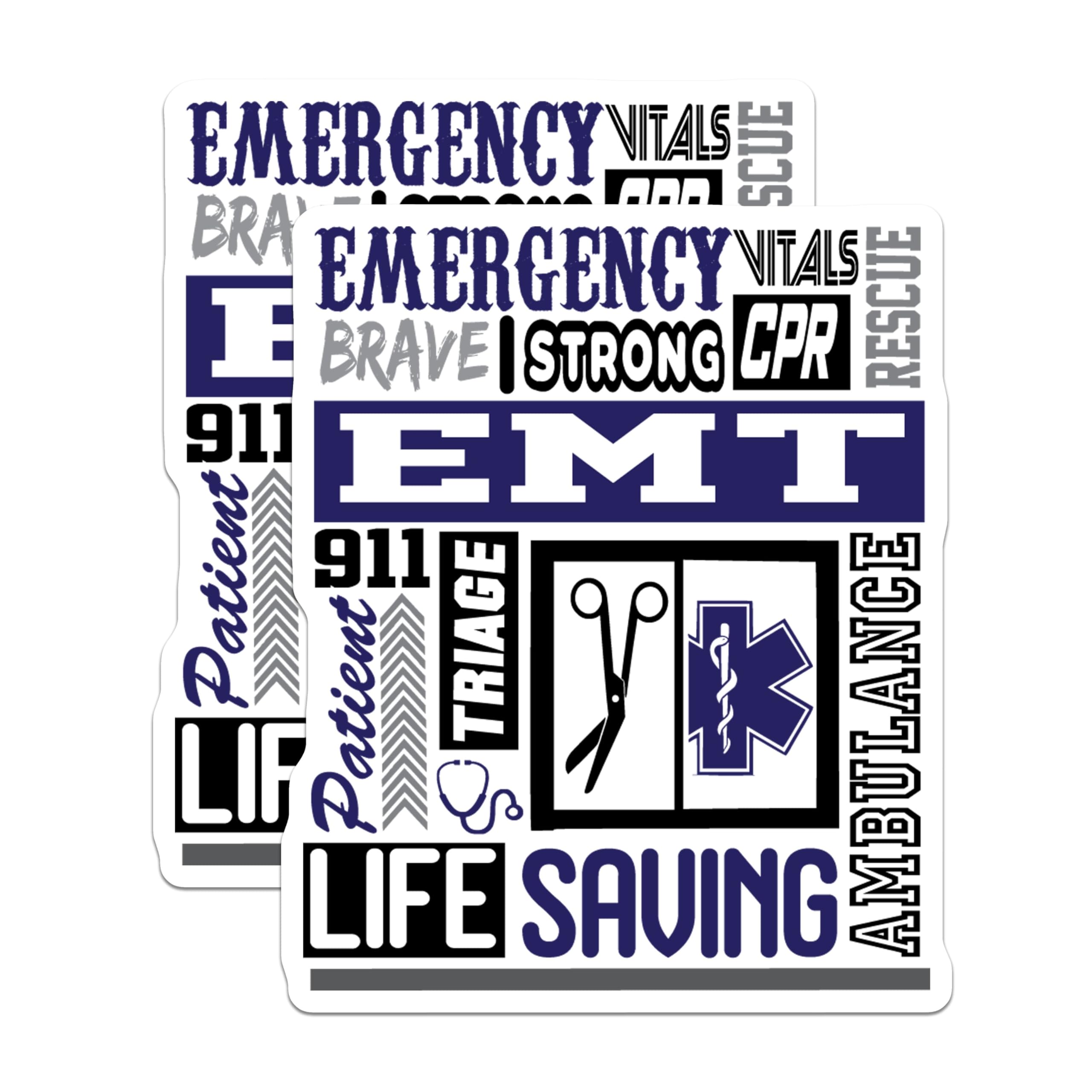 (2 Pack) EMT Life Saving Stickers - Emergency Medical Technician Decals - First Responder Hero Stickers - 5" On Longest Side - Sticks to Smooth Flat Surfaces - Made in USA - BMCS4847
