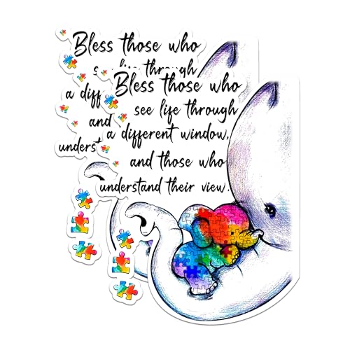 (2 Pack) Inspirational Autism Awareness Stickers - Elephant Heart Puzzle Stickers - Motivational Decal for Support - 5" On Longest Side - Sticks to Any Smooth Flat Surface - Made in USA - BMCS2572