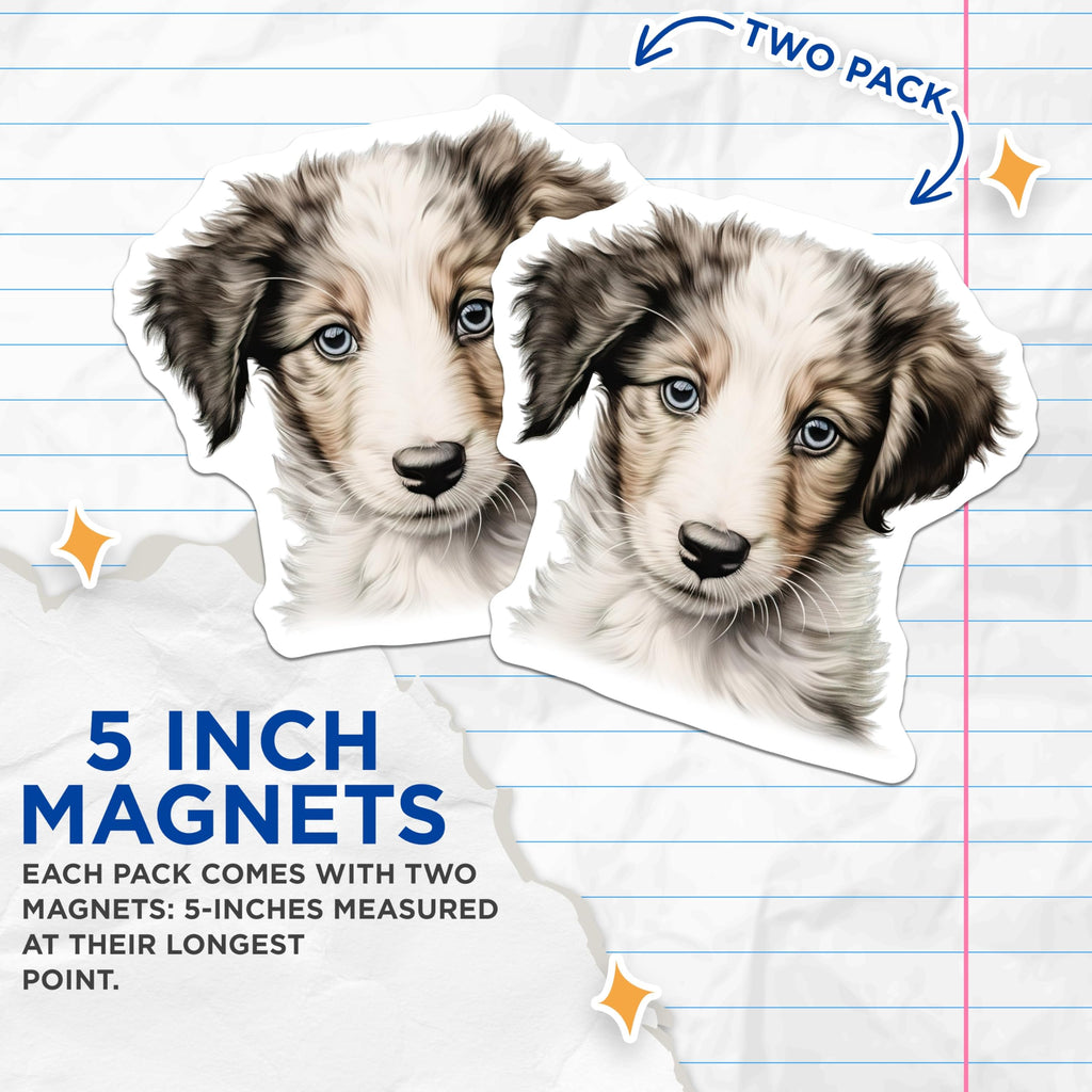 (2 Pack) Realistic Puppy Magnets - Blue Eyed Dog Art - Dog Mom Fridge Decor - 5 Inches On Longest Side - Thick Durable Magnet - Made in USA - MAG28941