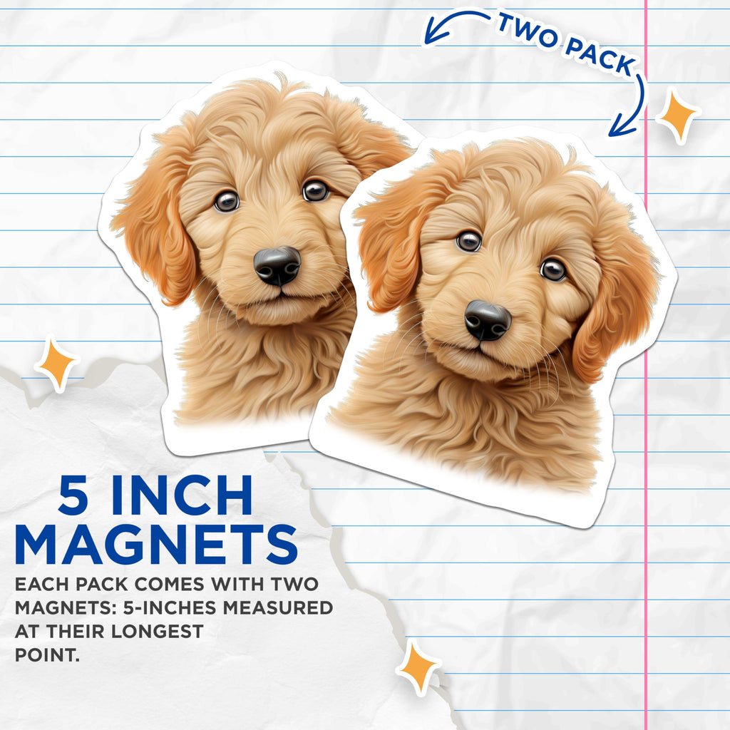 (2 Pack) Golden Retriever Puppy Magnets - Adorable Fluffy Dog Lover Refrigerator Decor - Pet Parent Kitchen Art - 5 Inches On Longest Side - Thick Durable Magnet - Made in USA - MAG26193