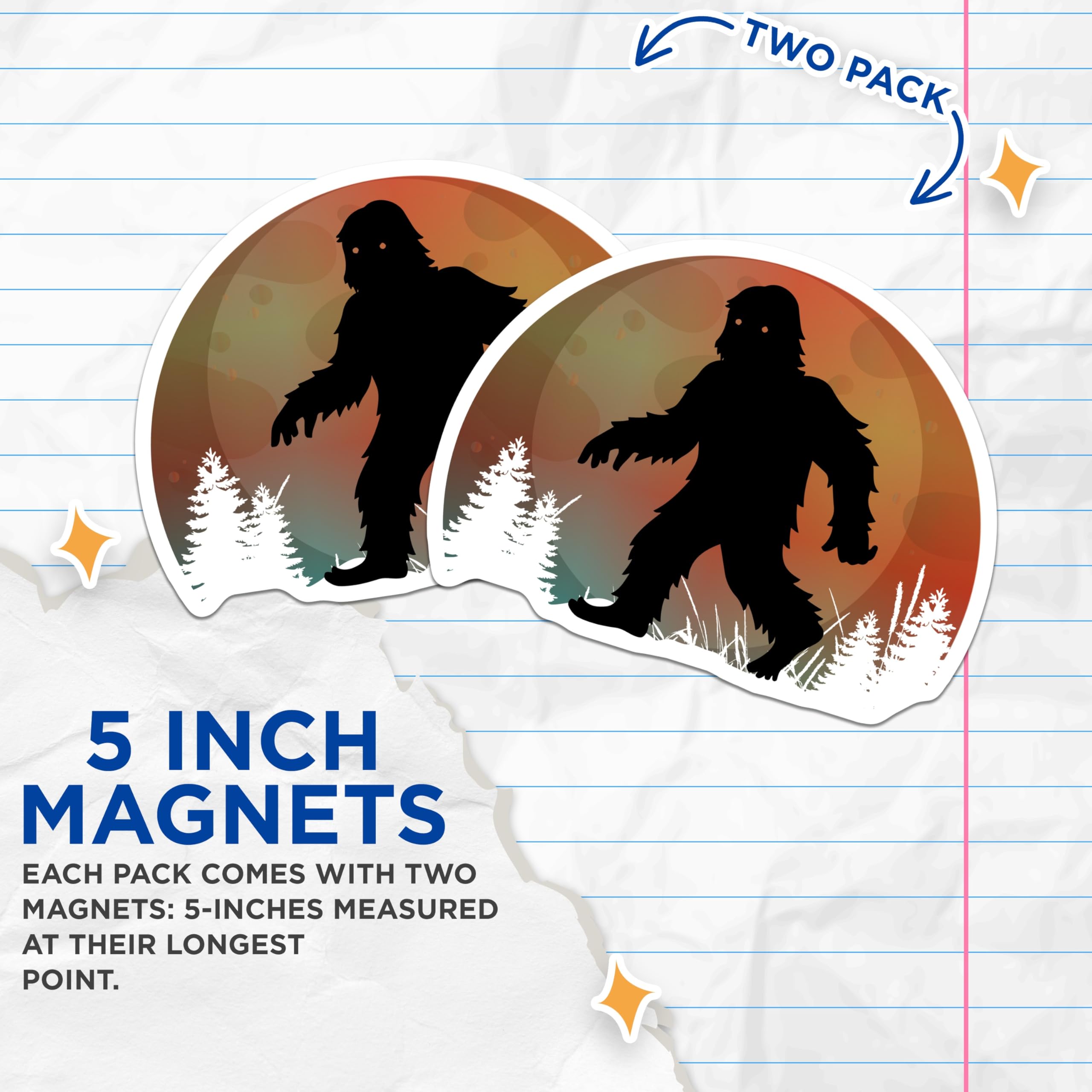 (2 Pack) Bigfoot Magnets - Sasquatch Cryptozoology Decor - Forest Creature Mythical Beast Art - Outdoorsy Yeti Souvenir - 5 Inches On Longest Side - Thick Durable Magnet - Made in USA - MAG22159