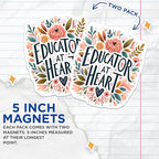 (2 Pack) Educator at Heart Magnets - Teacher Appreciation - Floral Classroom - 5" On Longest Side - for Cars, Fridges, Toolboxes - Made in USA - MAG4416