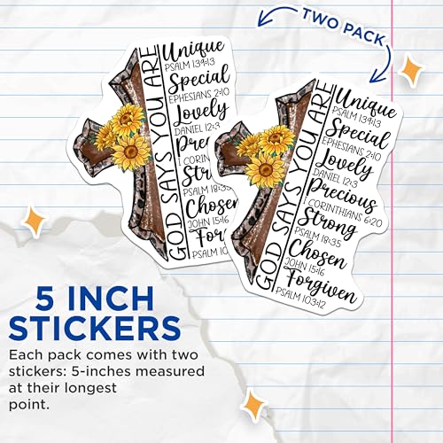 (2 Pack) God Says You are Stickers - Inspirational Scripture Stickers - Christian Faith Stickers - 5" On Longest Side - Sticks to Smooth Flat Surfaces - Made in USA - BMCS4198