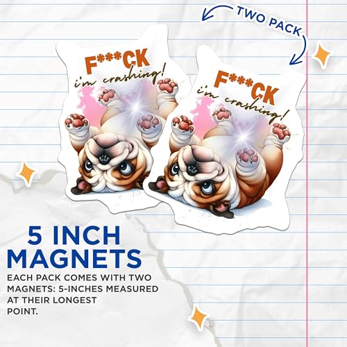 (2 Pack) Bulldog Falling Magnets - Funny Animal - Humorous Art for Refrigerator - 5" On Longest Side - for Cars, Fridges, Toolboxes - Made in USA - MAG6650