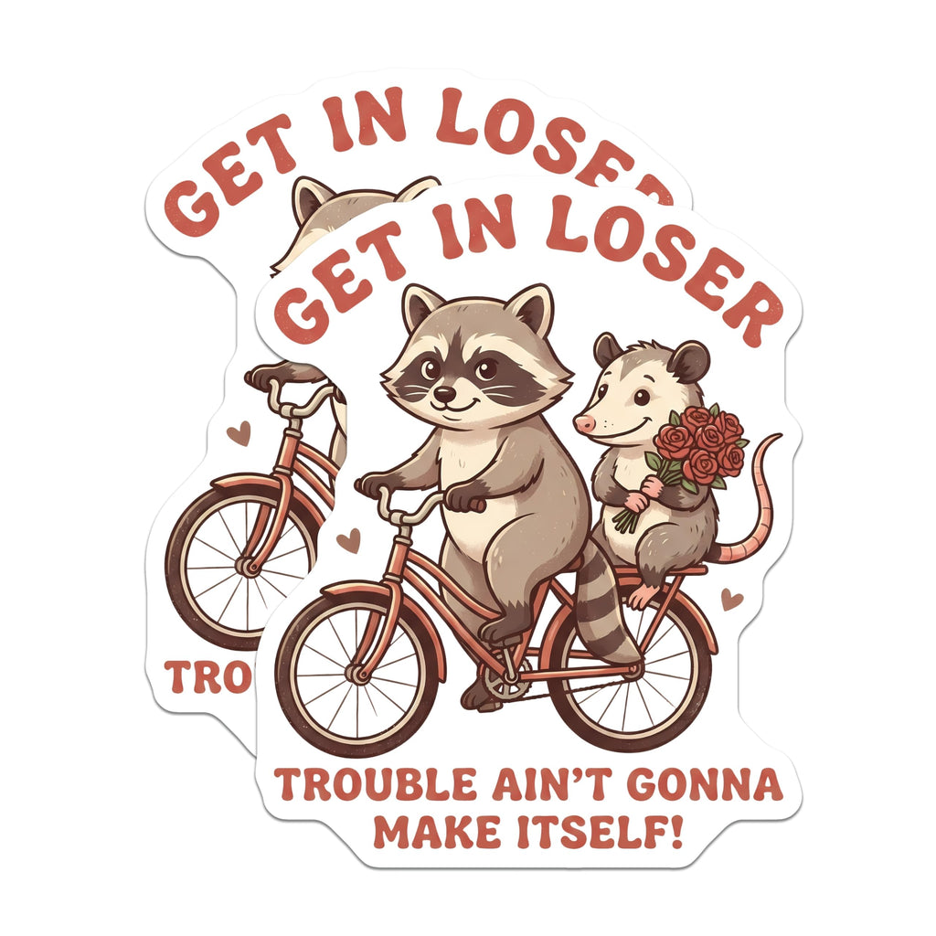 (2 Pack) Funny Animal Magnets - Raccoon Opossum on Bike - Trouble Maker Novelty Magnets - 5" On Longest Side - Premium Magnet - for Cars, Refrigerators, Toolboxes, Lockers - Made in USA - MAG16532