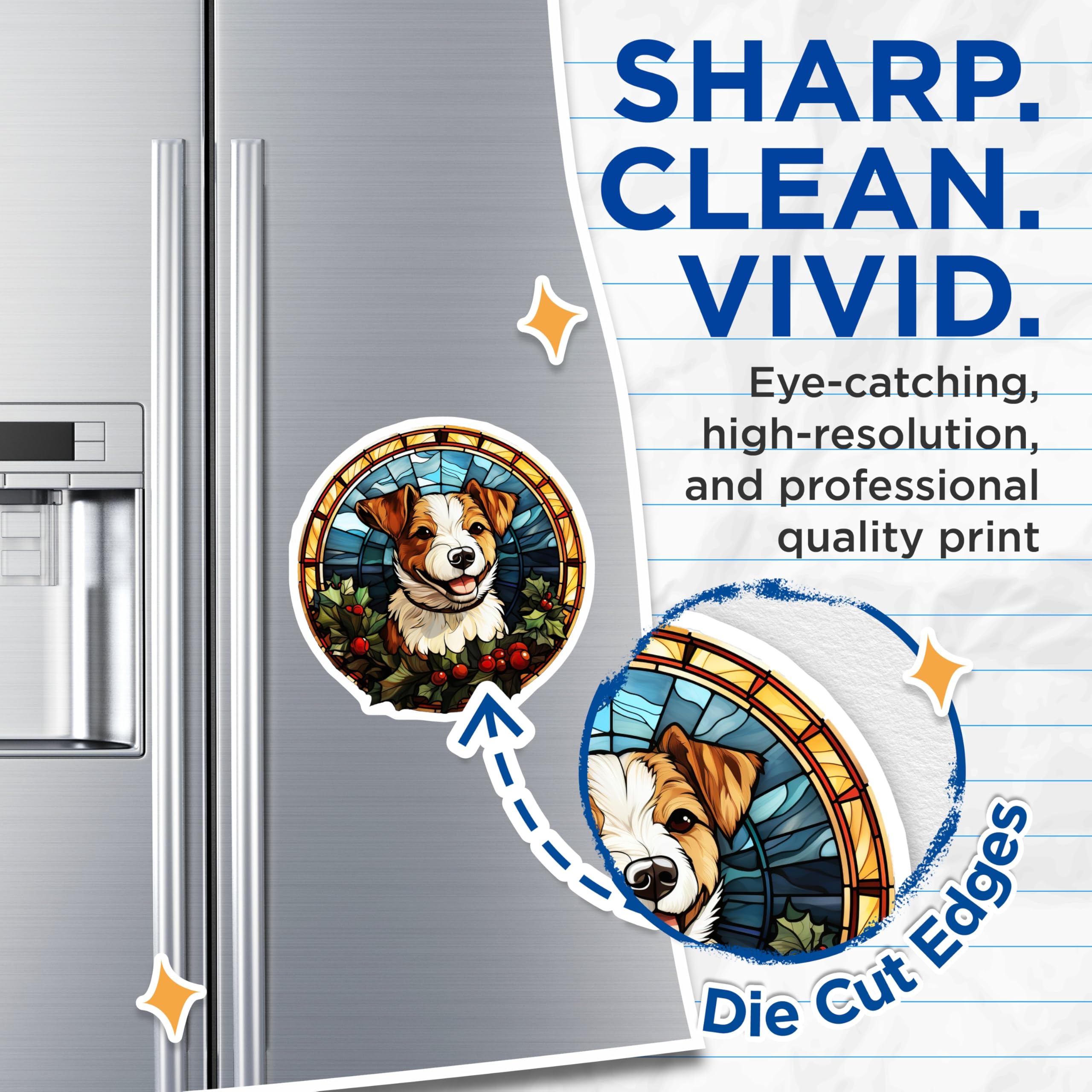(2 Pack) Christmas Dog Magnets - Stained Glass Style - Pet Lover Holiday Decor - Winter Fridge Magnets - 5 Inches On Longest Side - Thick Durable Magnet - Made in USA - MAG26561