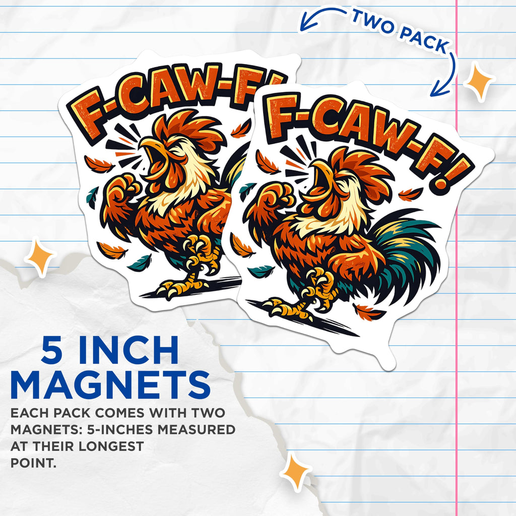 (2 Pack) Funny Rooster Magnets - Crowing Chicken Art - Farm Animal Decor for Kitchen Fridge - Locker Display - 5 Inches On Longest Side - Thick Durable Magnet - Made in USA - MAG20287