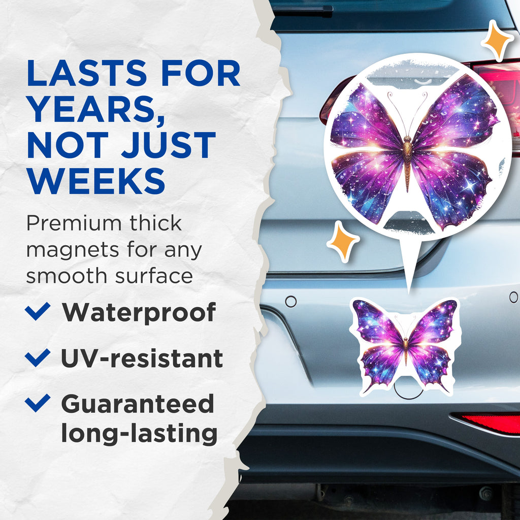 (2 Pack) Cosmic Butterfly Magnets - Galaxy Wing Decor - Aesthetic Fridge Magnet - 5 Inches On Longest Side - Thick Durable Magnet - Made in USA - MAG38002