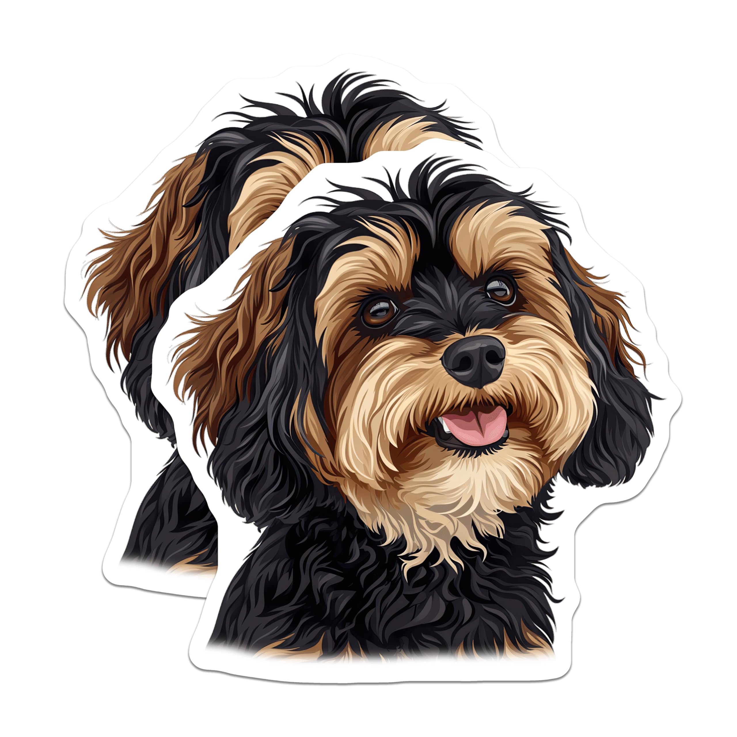 (2 Pack) Fluffy Black Tan Dog Magnets - Cute Pet Lover Decor - Animal Refrigerator Art - 5 Inches On Longest Side - Thick Durable Magnet - Made in USA - MAG26715
