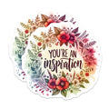 (2 Pack) You're an Inspiration Stickers - Floral Motivational Stickers - Decorative Inspirational Quote Stickers - 5" On Longest Side - Sticks to Smooth Flat Surfaces - Made in USA - BMCS4429