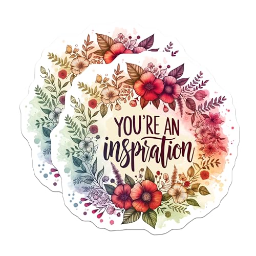 (2 Pack) You're an Inspiration Stickers - Floral Motivational Stickers - Decorative Inspirational Quote Stickers - 5" On Longest Side - Sticks to Smooth Flat Surfaces - Made in USA - BMCS4429