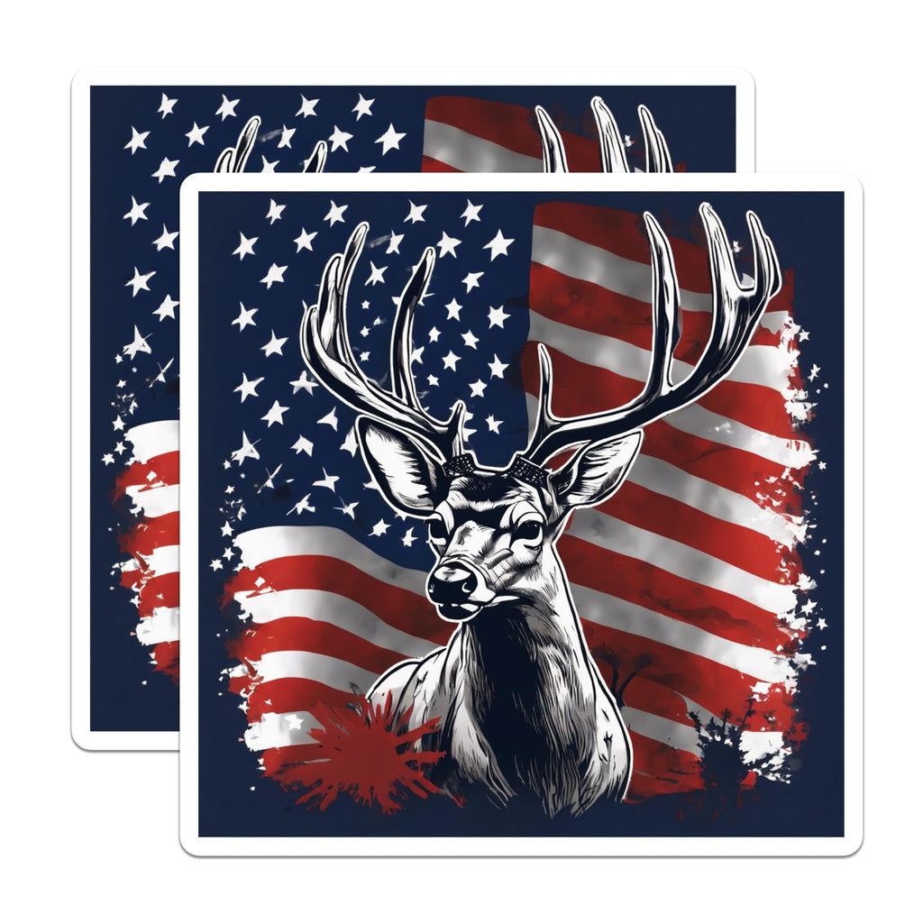(2 Pack) American Flag Deer Magnets - Patriotic Hunter Buck Decor - USA Wildlife Refrigerator Art Accessory - 5 Inches On Longest Side - Thick Durable Magnet - Made in USA - MAG19608