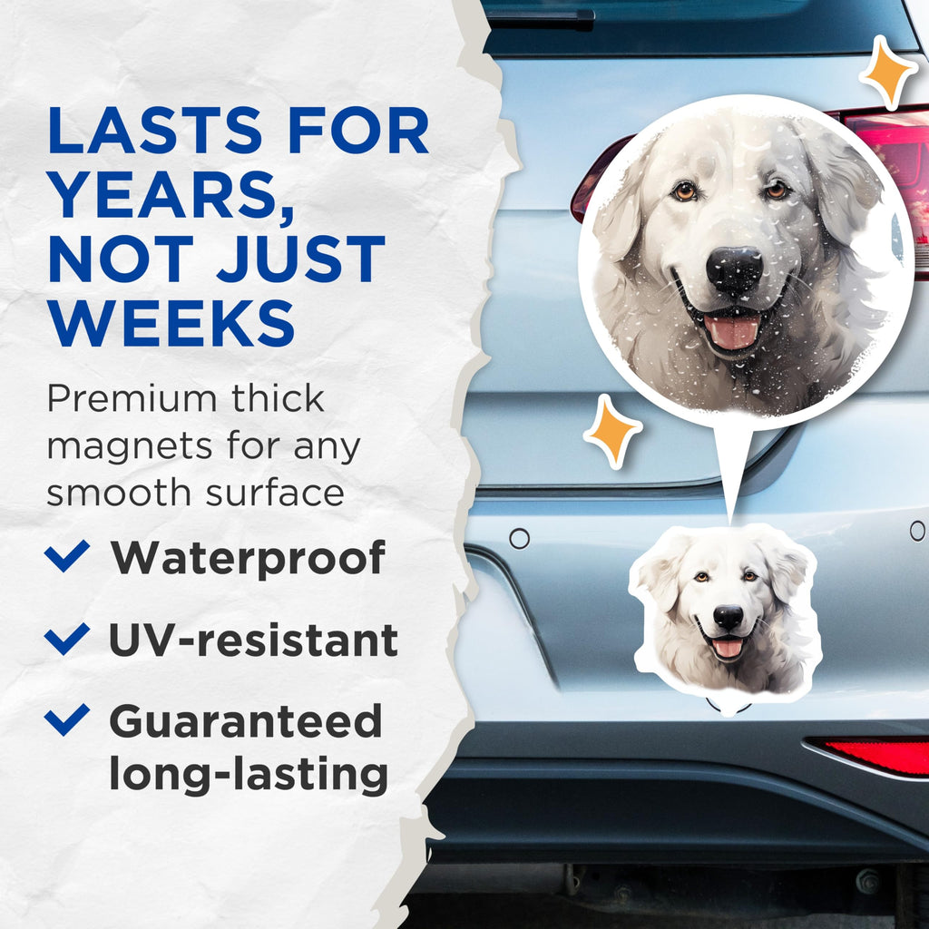 (2 Pack) Great Pyrenees Dog Magnets - White Fluffy Canine Art - Happy Smiling Pet Decor for Fridge Display - 5 Inches On Longest Side - Thick Durable Magnet - Made in USA - MAG23829