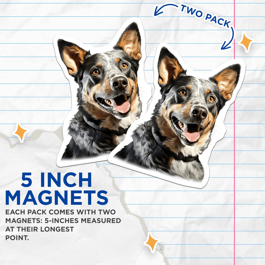 (2 Pack) Blue Heeler Dog Magnets - Australian Cattle Dog Magnet - Pet Lover Fridge Decor - 5 Inches On Longest Side - Thick Durable Magnet - Made in USA - MAG29992