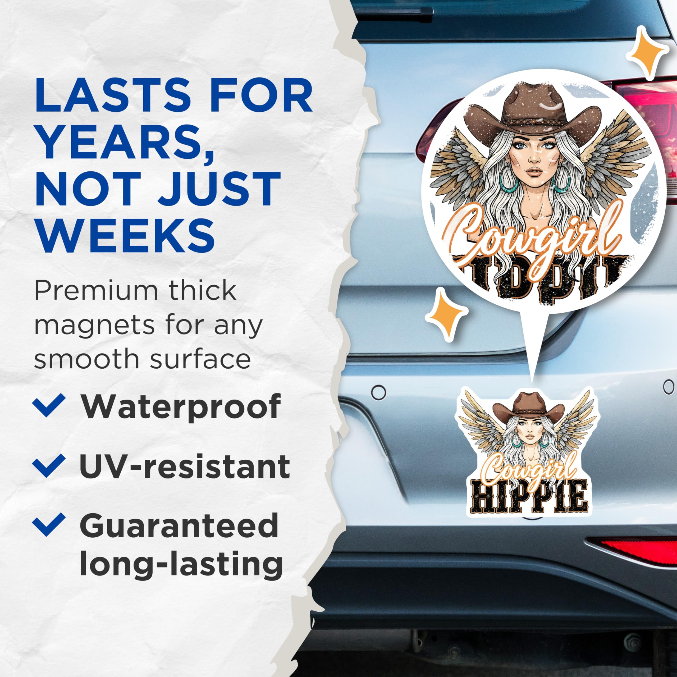 (2 Pack) Cowgirl Hippie Magnets - Western Boho Decor - Free Spirit Truck Accessories for Her - 5 Inches On Longest Side - Thick Durable Magnet - Made in USA - MAG28057