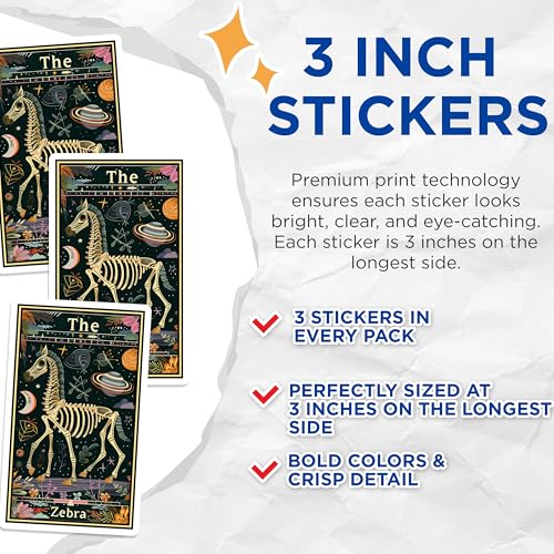 (3 Pack) Zebra Skeleton Decals - Celestial Decal - Fantasy Art Decals - 3 Inches On Longest Side - Easy Peel & Apply - Made in USA - 3MCS2428