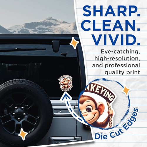 (2 Pack) Stop Monkeying Around Stickers - Cute Monkey Stickers - Animal Cartoon Stickers - 5" On Longest Side - Sticks to Any Smooth Flat Surface - Made in USA - BMCS2652