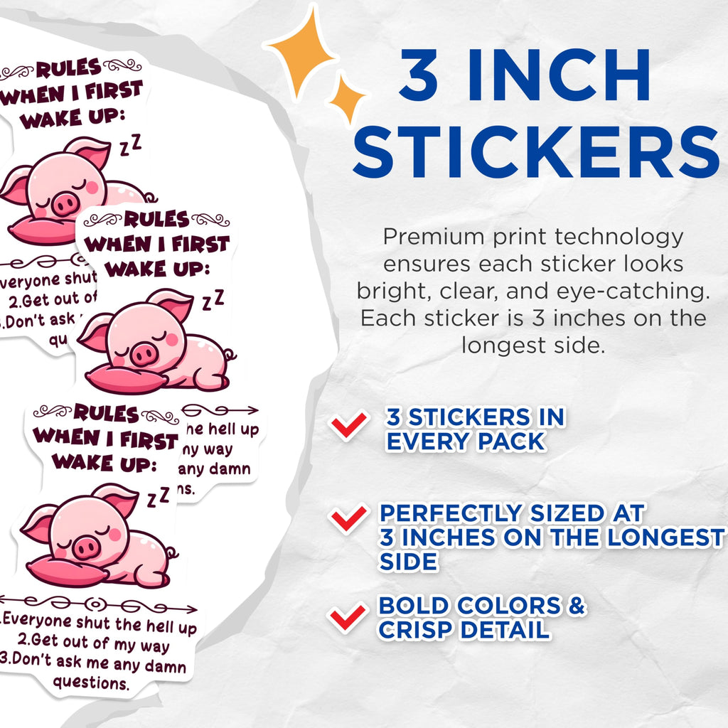 (3 Pack) Sleeping Pig Decals - Funny Quote Decal - Laptop Decals - 3 Inches On Longest Side - Easy Peel & Apply - Made in USA - 3MCS4431