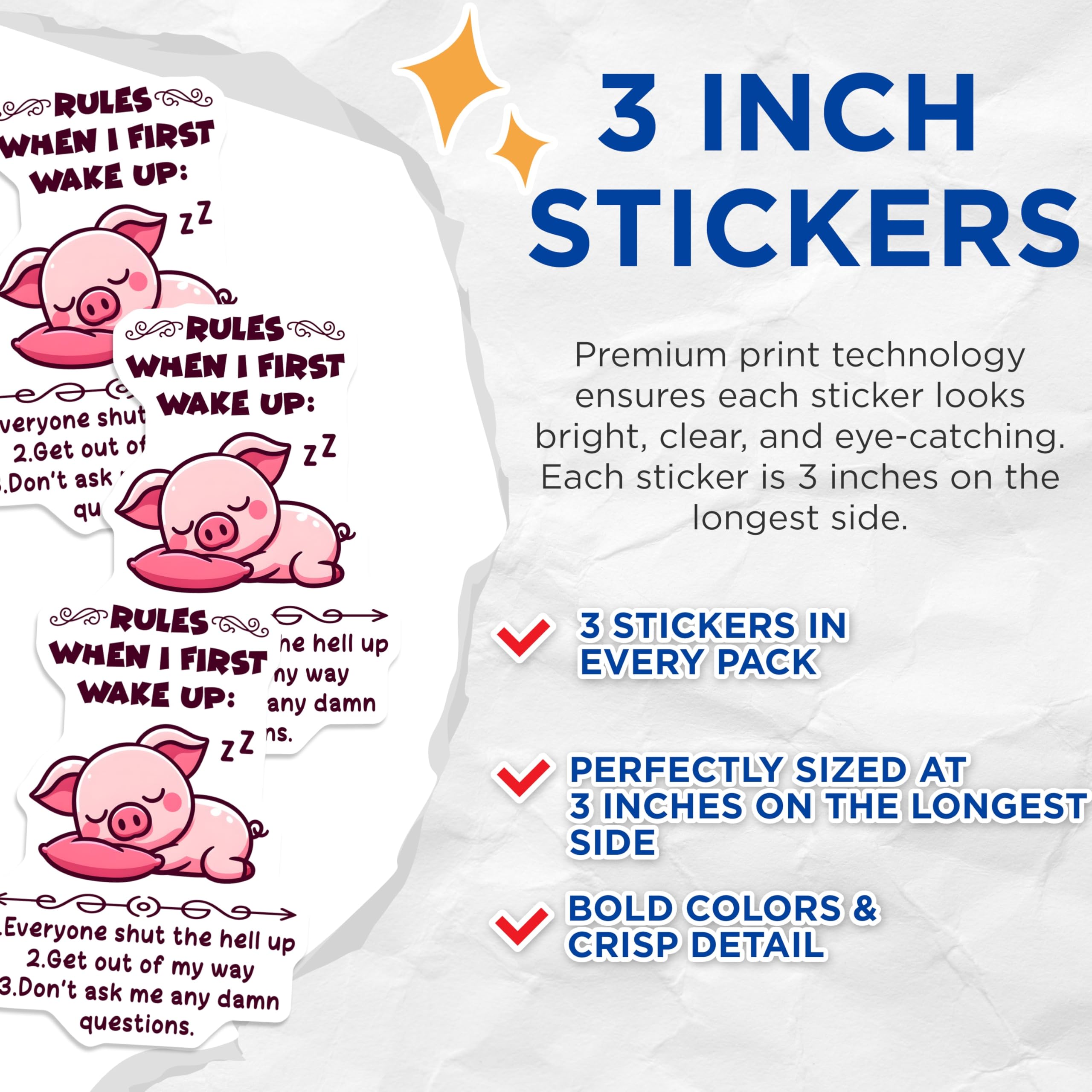 (3 Pack) Sleeping Pig Decals - Funny Quote Decal - Laptop Decals - 3 Inches On Longest Side - Easy Peel & Apply - Made in USA - 3MCS4431