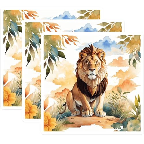 (3 Pack) Lion Decals - Watercolor Lion Art - Animal Decals - 3 Inches On Longest Side - Easy Peel & Apply - Made in USA - 3MCS7457