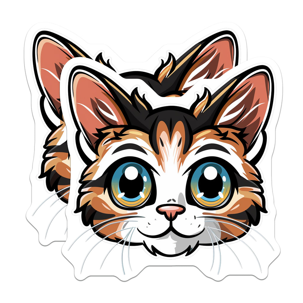(2 Pack) Cute Cat Face Magnets - Kawaii Calico Kitten - Refrigerator Locker Decor - 5 Inches On Longest Side - Thick Durable Magnet - Made in USA - MAG36344