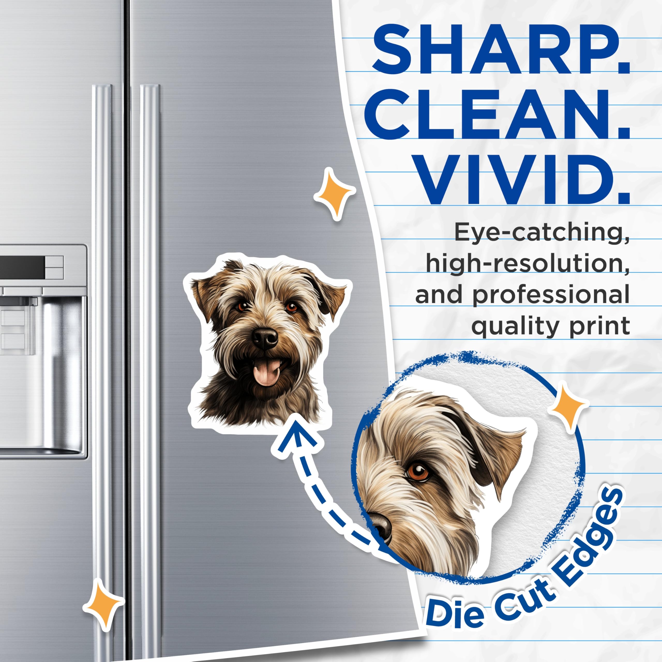 (2 Pack) Cairn Terrier Dog Magnets - Smiling Scruffy Pup Art - Adorable Canine Refrigerator Decor - 5 Inches On Longest Side - Thick Durable Magnet - Made in USA - MAG24459