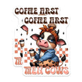 (2 Pack) Coffee First Then Cows Stickers - Funny Animal Lover Stickers - Cute Coffee Inspired Stickers - 5" On Longest Side - Sticks to Smooth Flat Surfaces - Made in USA - BMCS3786