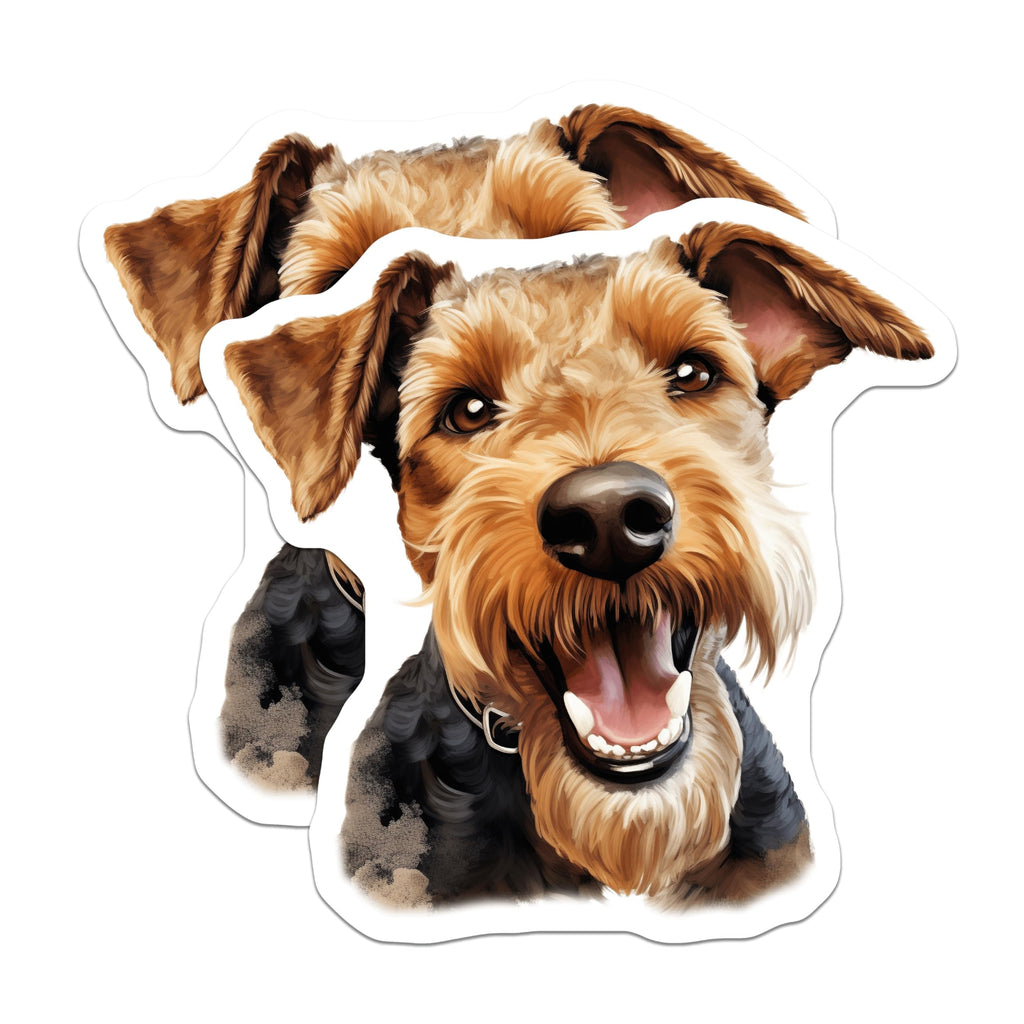 (2 Pack) Happy Airedale Terrier Magnets - Dog Lover Decor - Pet Parent Kitchen Art - 5 Inches On Longest Side - Thick Durable Magnet - Made in USA - MAG28648