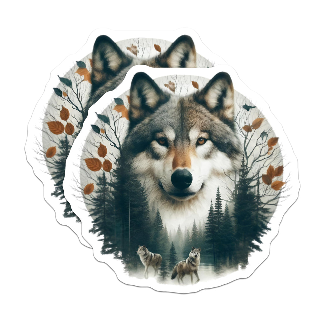(2 Pack) Wolf Stickers - Forest Animal Stickers - Woodland Creature Decals - 5" On Longest Side - Sticks to Smooth Flat Surfaces - Made in USA - BMCS15161