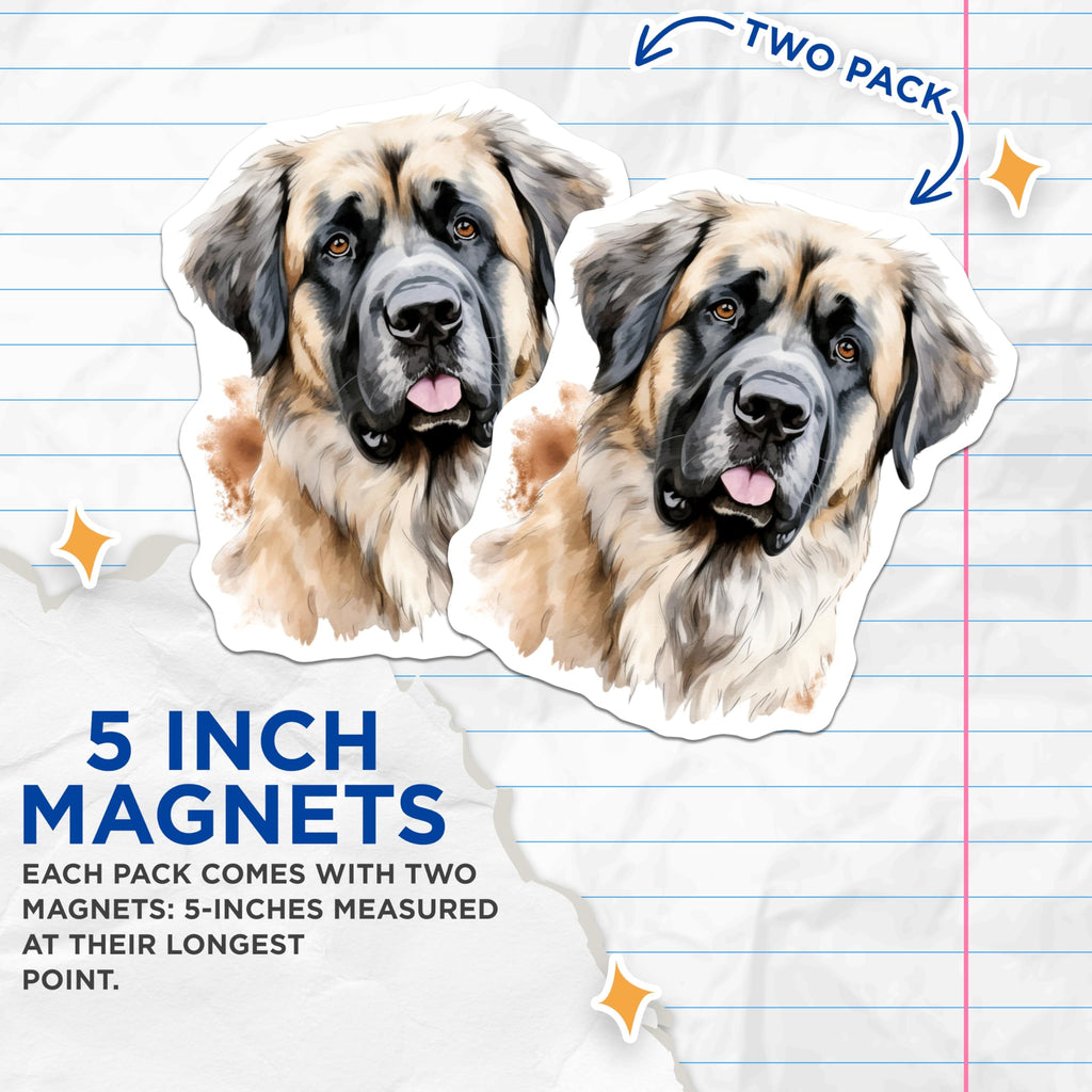 (2 Pack) Mastiff Dog Magnets - Watercolor Dog Art - Pet Lover Home Decor - 5 Inches On Longest Side - Thick Durable Magnet - Made in USA - MAG30493