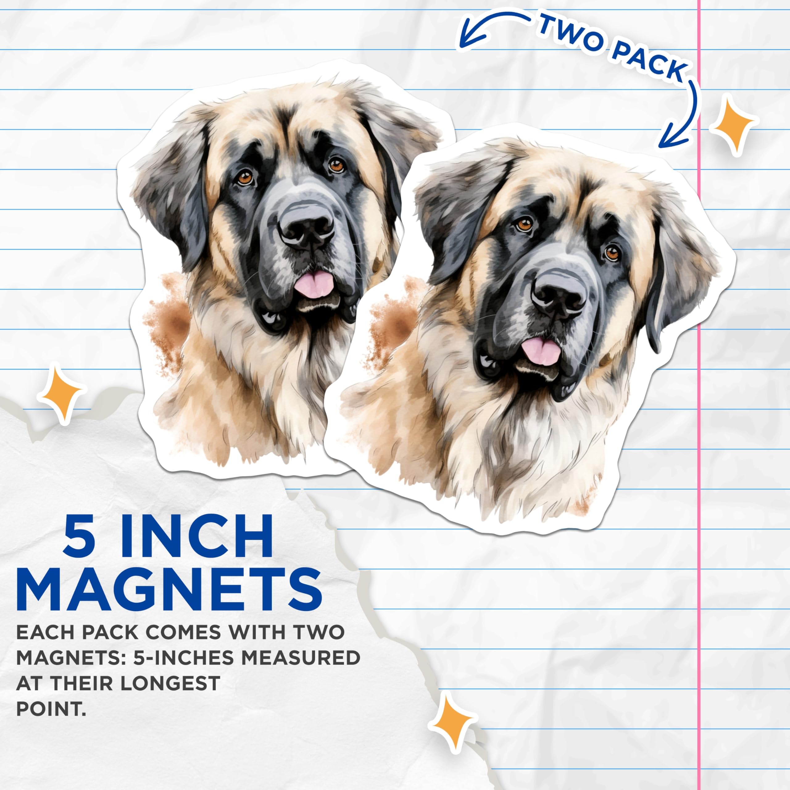 (2 Pack) Mastiff Dog Magnets - Watercolor Dog Art - Pet Lover Home Decor - 5 Inches On Longest Side - Thick Durable Magnet - Made in USA - MAG30493
