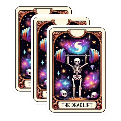 (3 Pack) Deadlift Skeleton Decals - Gym Tarot Card - Fitness Decals - 3 Inches On Longest Side - Easy Peel & Apply - Made in USA - 3MCS4150