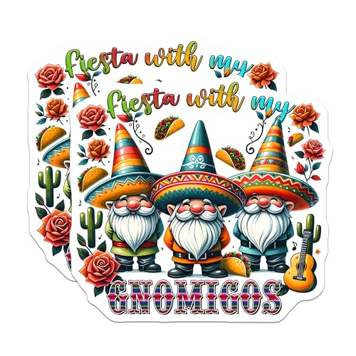 (2 Pack) Fiesta with My Gnomigos Magnets - Funny Gnome Decor - Fiesta Party Decorations - 5" On Longest Side - for Cars, Fridges, Toolboxes - Made in USA - MAG8234
