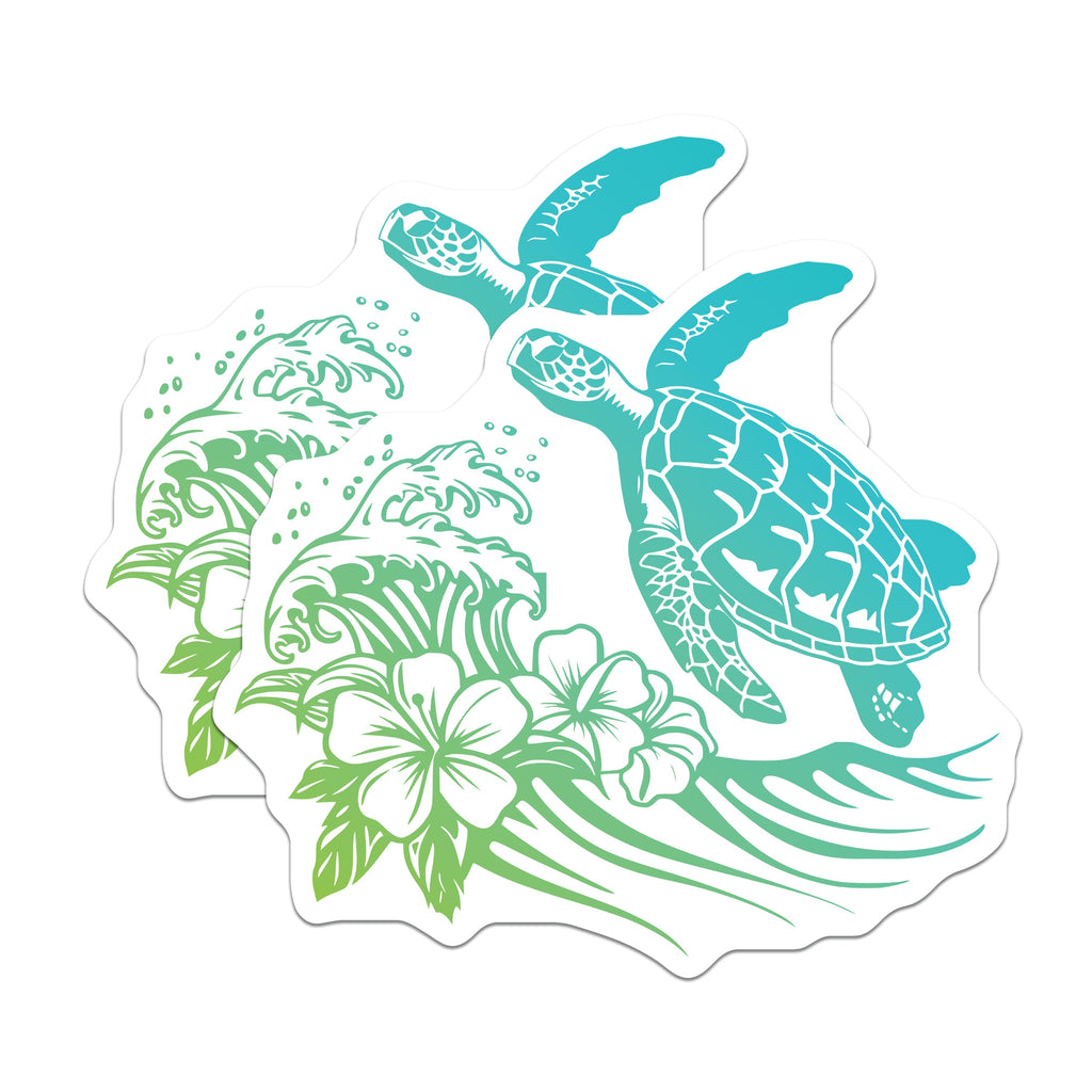 (2 Pack) Sea Turtle Magnets - Hawaiian Ocean Decor - Coastal Hibiscus Flower - Beach Vibe Fridge Accessory - 5 Inches On Longest Side - Thick Durable Magnet - Made in USA - MAG36165