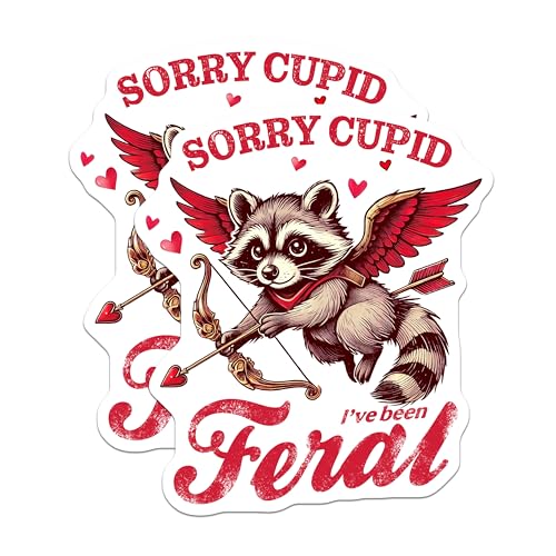(2 Pack) Sorry Cupid I've Been Feral Magnets - Cute Raccoon Magnets - Funny Animal Magnets - 5" On Longest Side - for Cars, Refrigerators, Toolboxes, Lockers - Made in USA MAG3565